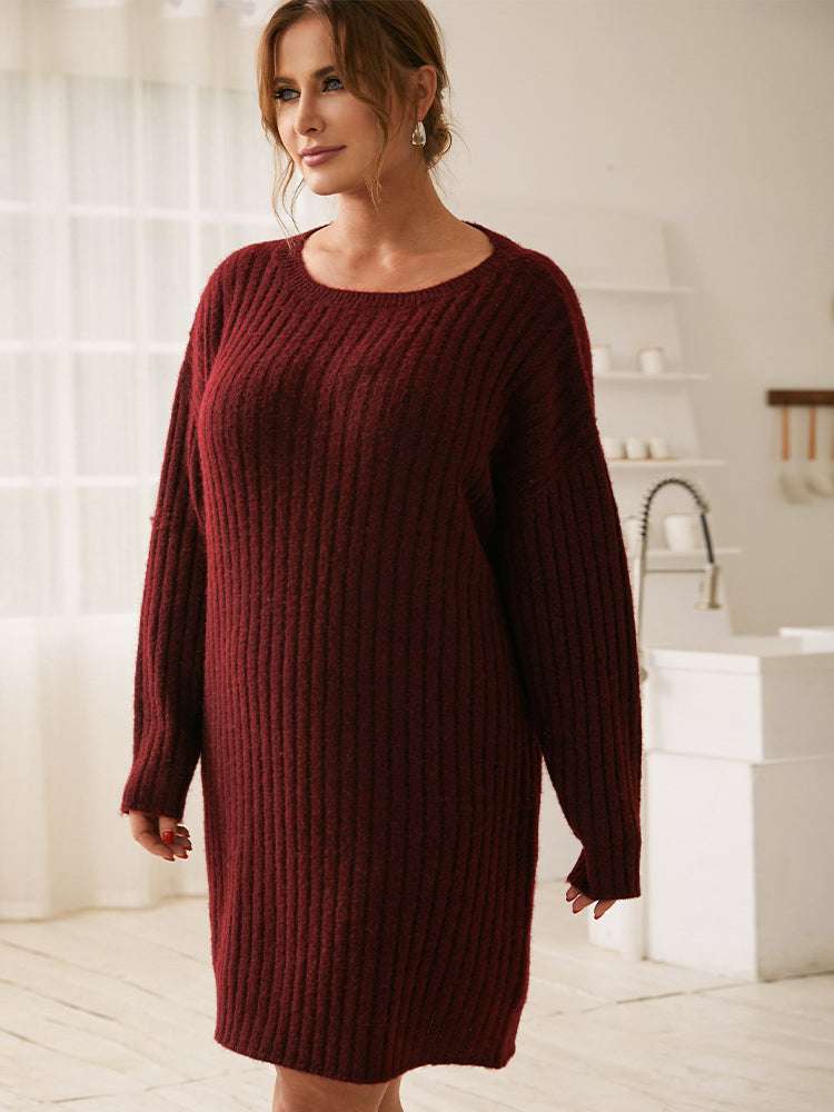 Solid Color Casual Sweater Dress