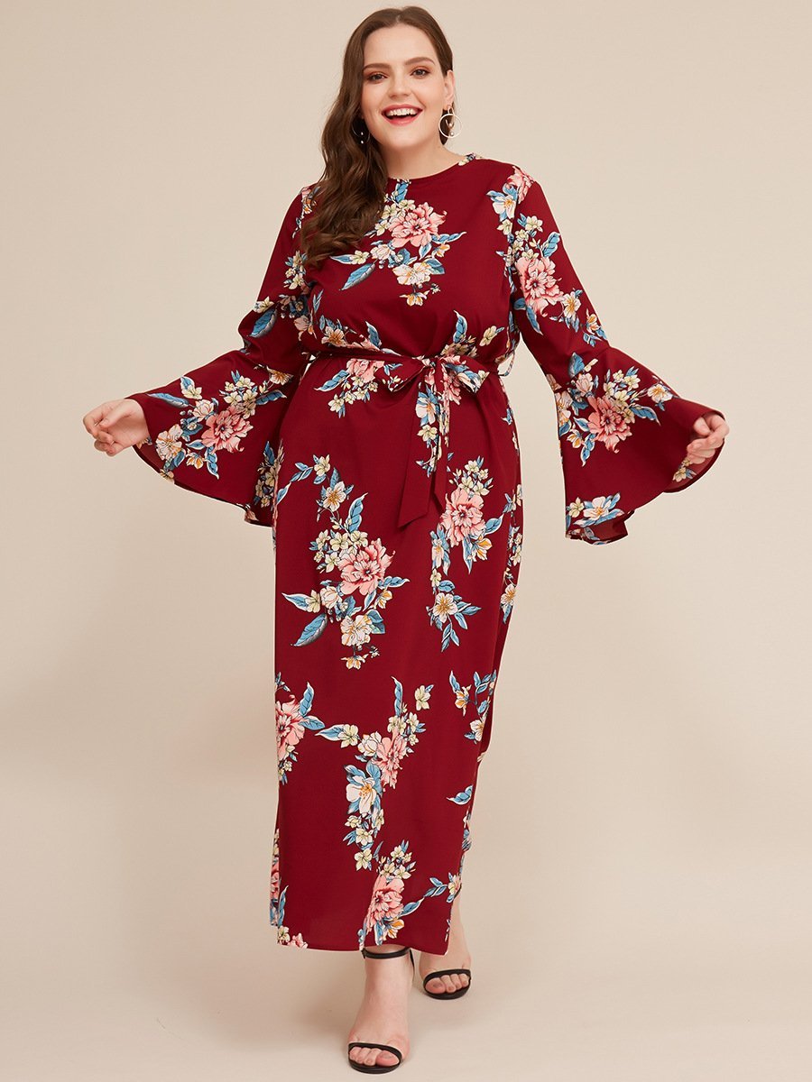 Floral Printed Flared Sleeves Dress