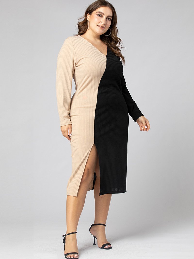 Patchwork Split V-neck Dress