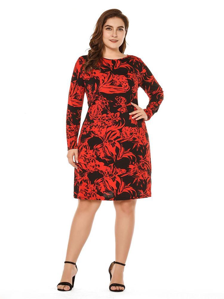 Floral Printed Round Neck Midi Dress