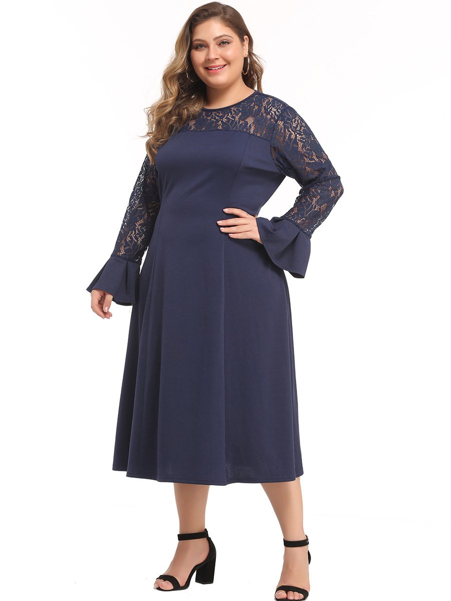 Lace Patchwork Ruffle Sleeve Maxi Dress