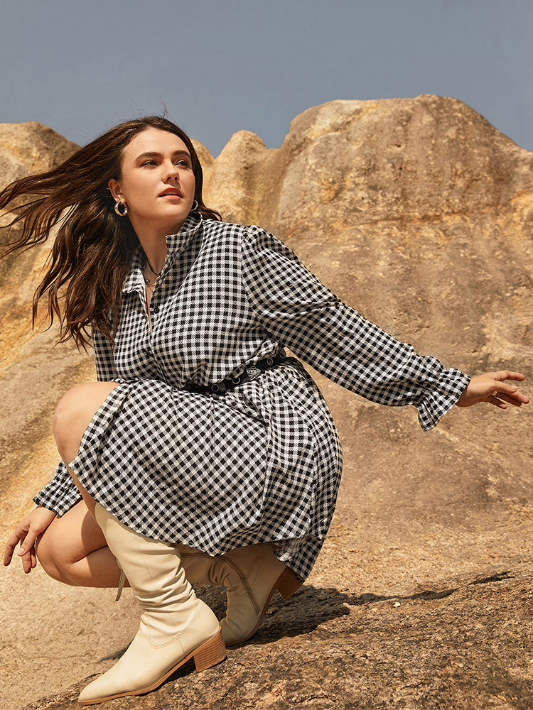 Gingham Button Shirt Dress Without Belt