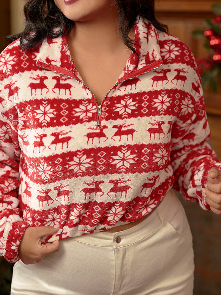 Christmas Elk Half Zipper Sweatshirt