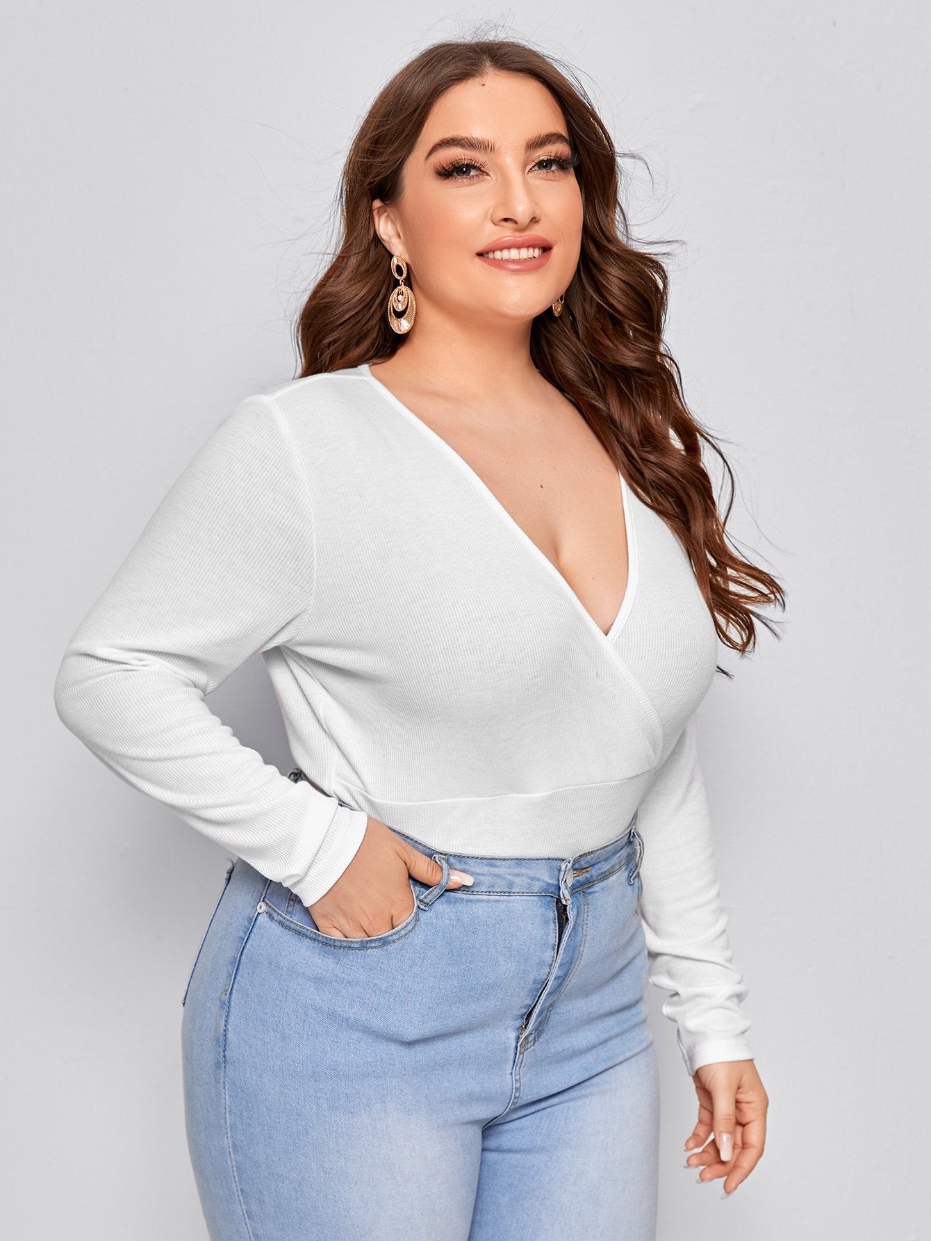 Surplice Neck Rib-knit Tee