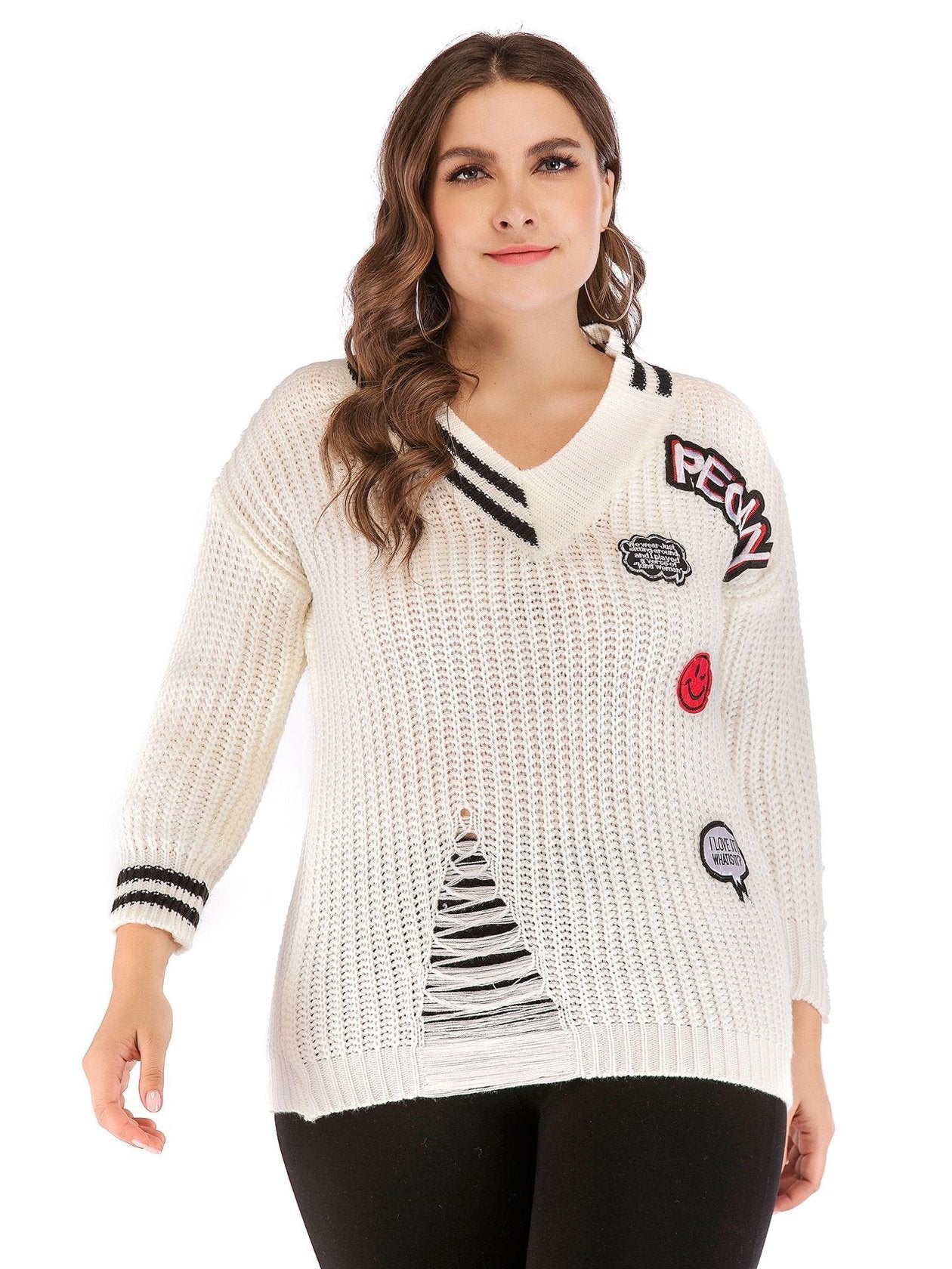 Badges Hole V-neck Sweater