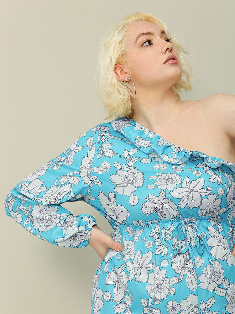 Asymmetrical Oblique Collar Floral Jumpsuit