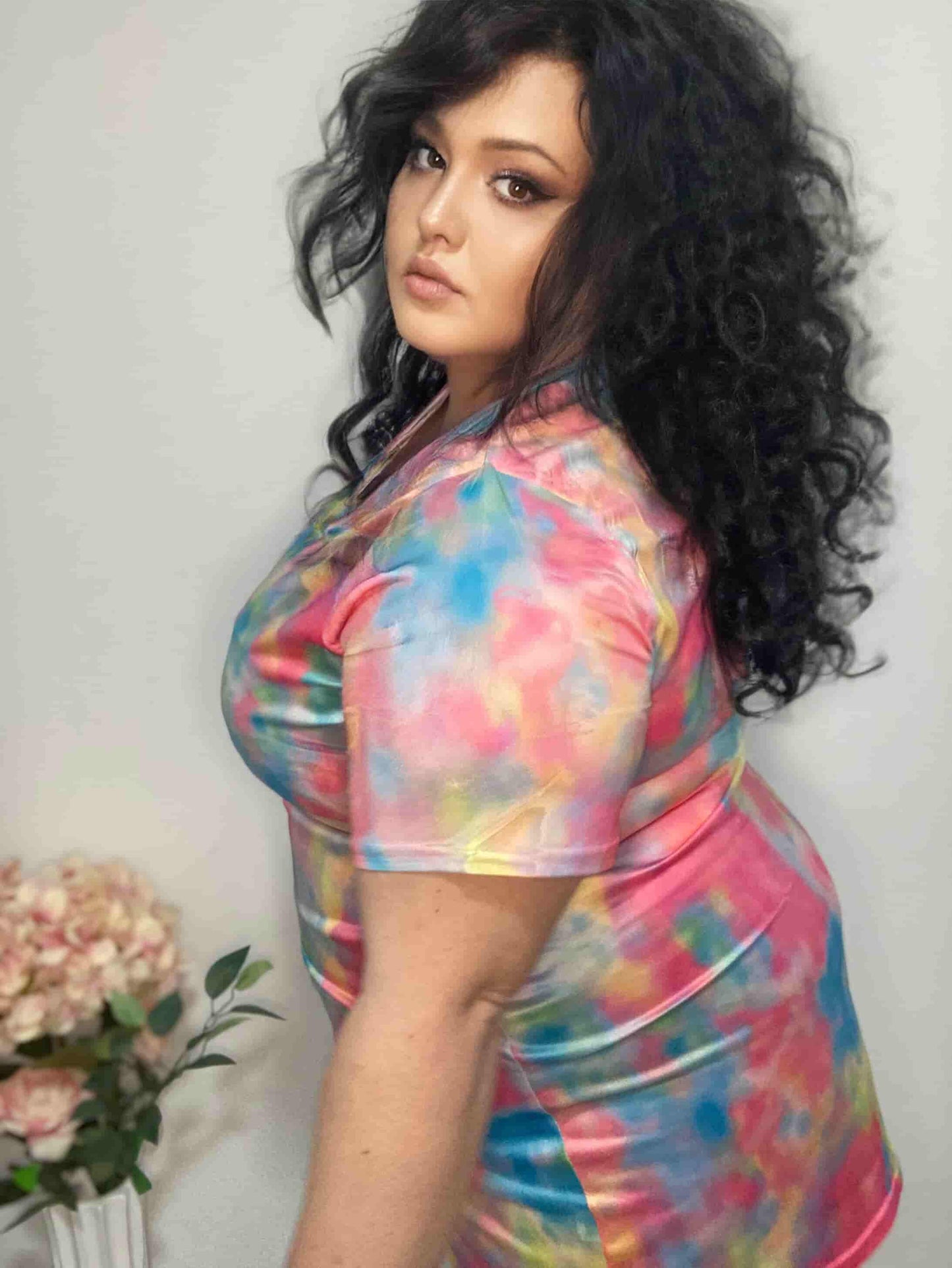 Chain Tie Dye V-neck Dress