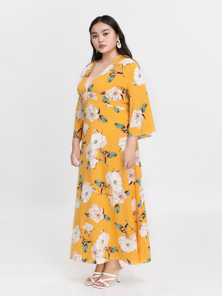 Floral Plunge Neck Dress