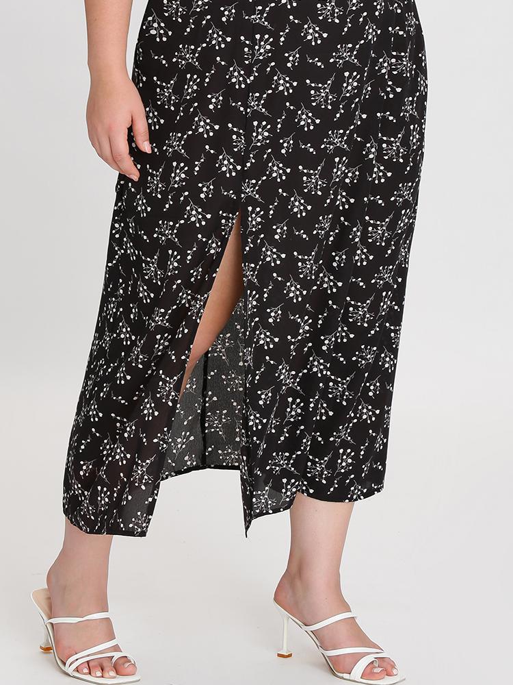 Floral Frill Slit Dress