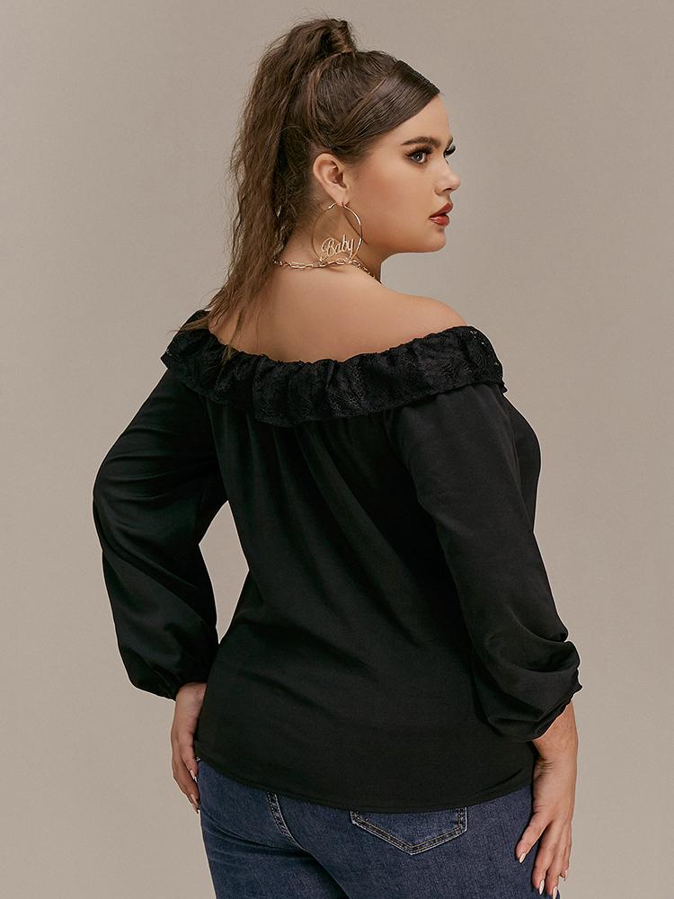 Lace Stitching Off Shoulder Blouse