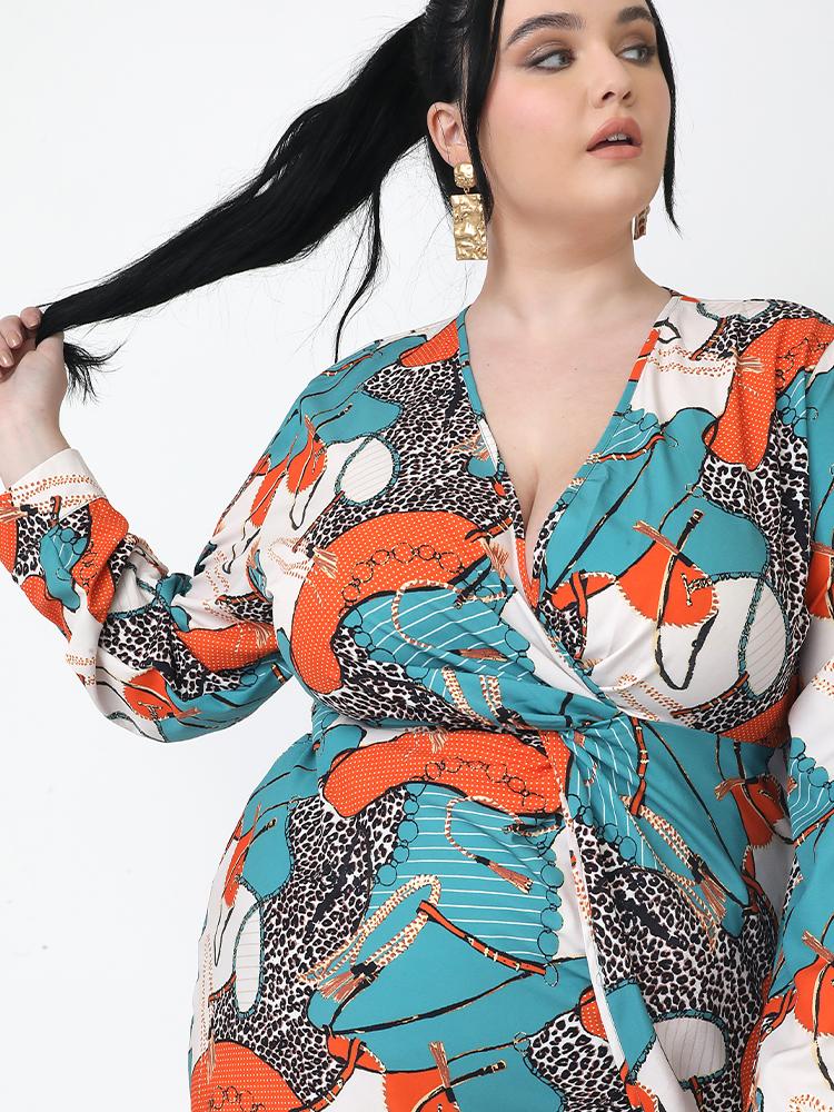 Vintage Printed Slit Wrap Dress