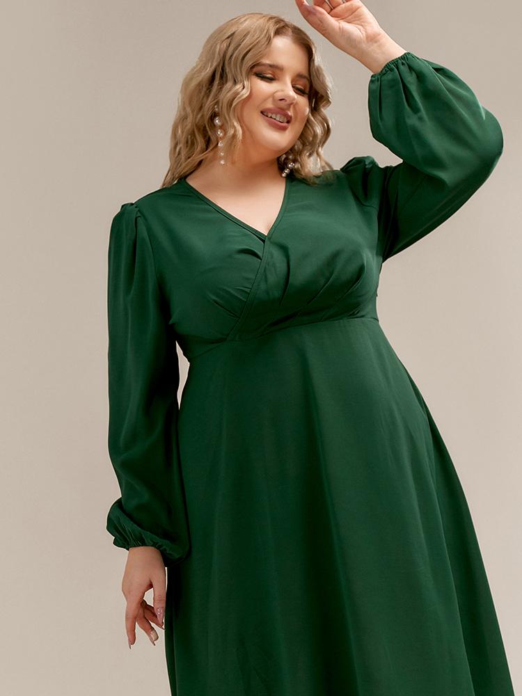 Puff Sleeve High Waist V-neck Dress