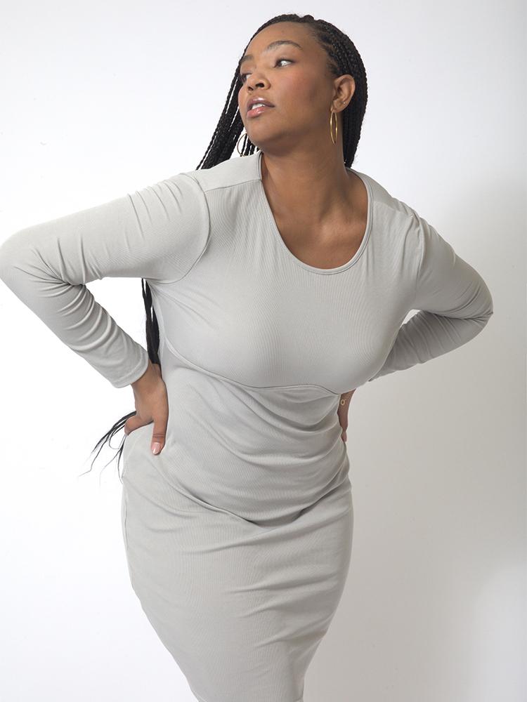 Round Neck Solid Bodycon Dress