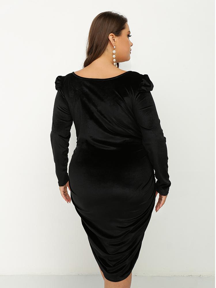 Pleated Puff Sleeve Square Neck Dress