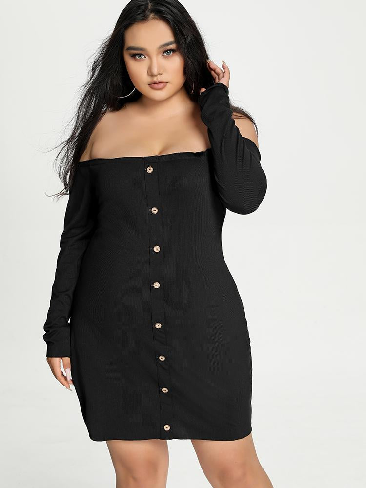 Off Shoulder Button Up Dress