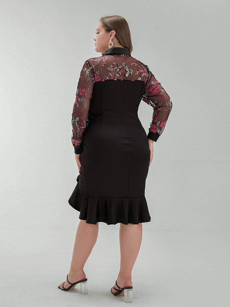 Embroidered Floral Ruffle Dress