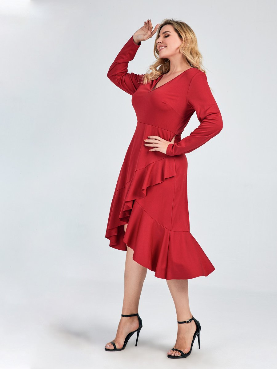 V-neck Asymmetrical Dress