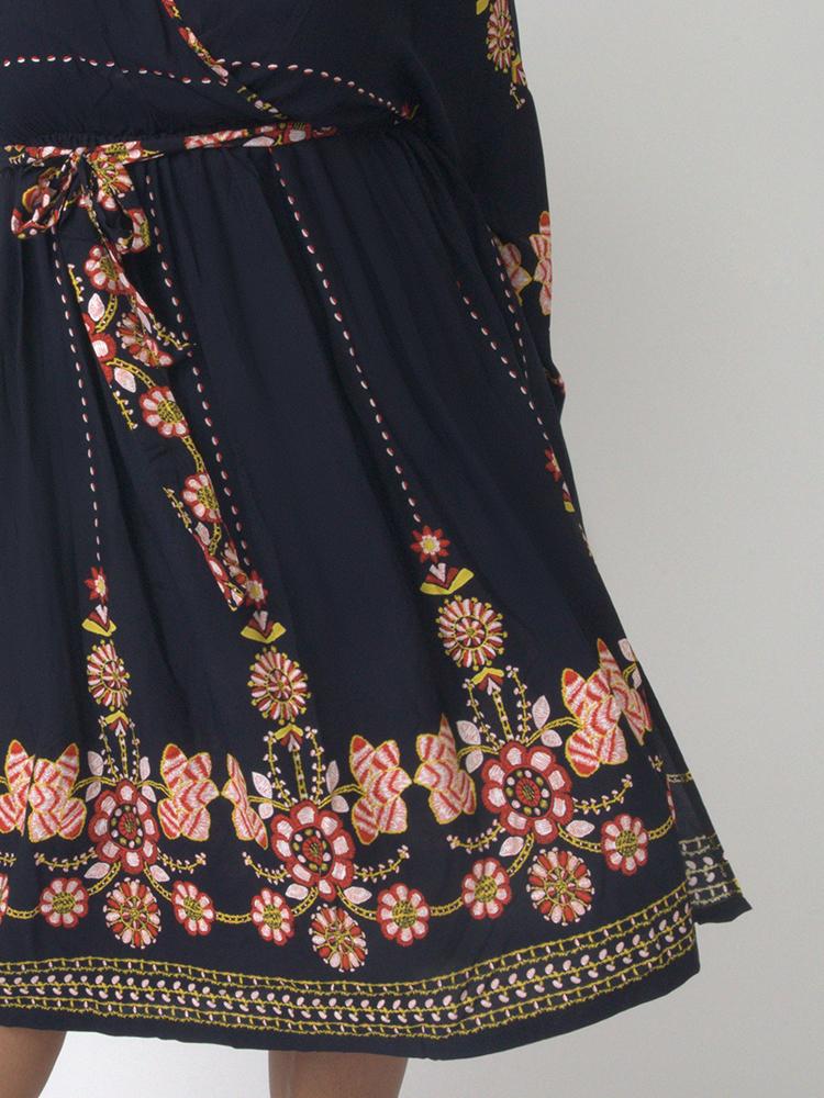 Vintage Print V-neck Dress