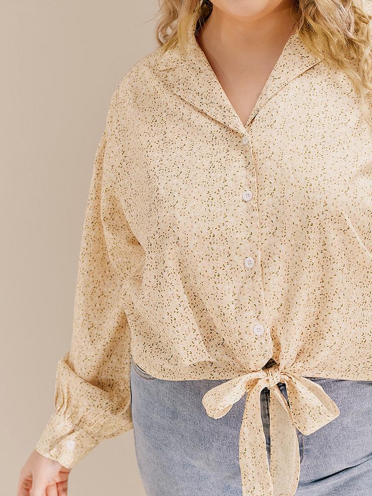 Printed Knotted Lapel Collar Blouse