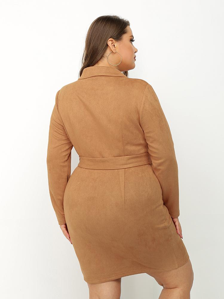 Zip Pocket Lace Lapel Collar Dress