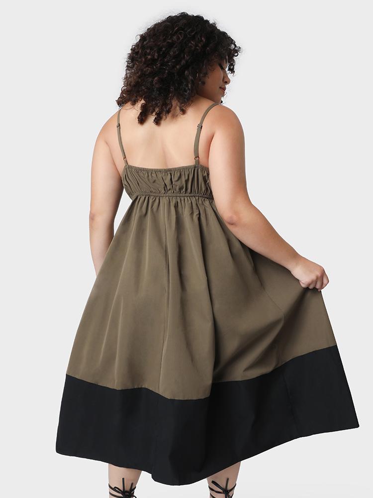 Color Block Suspender Maxi Dress