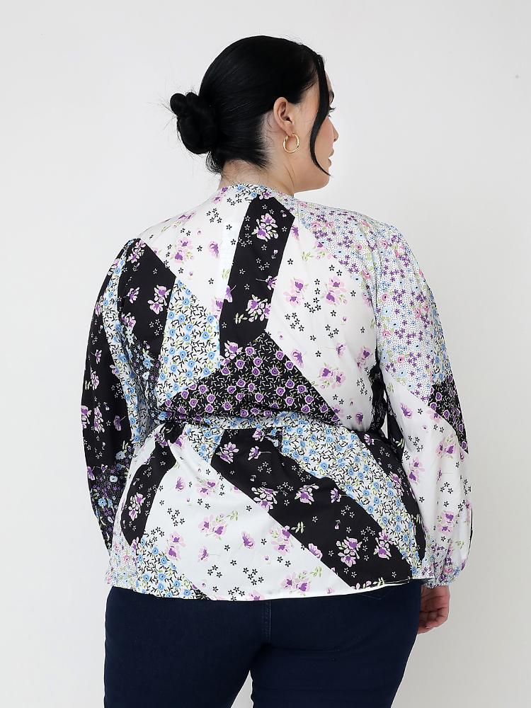 Floral Panel V-neck Tops