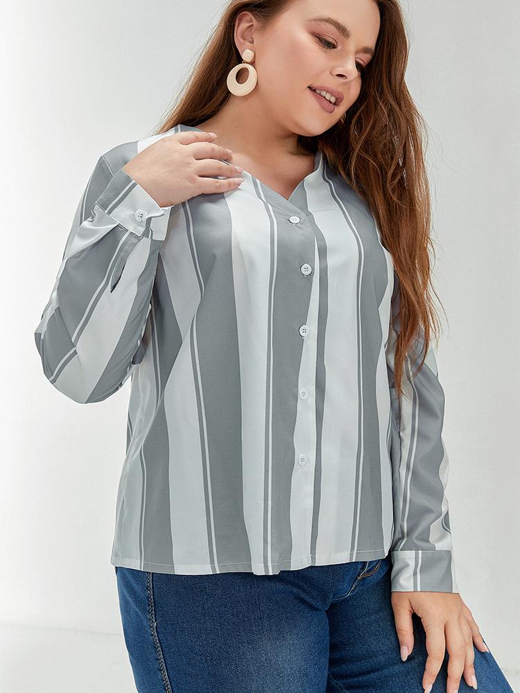 V-neck Button Striped Blouse