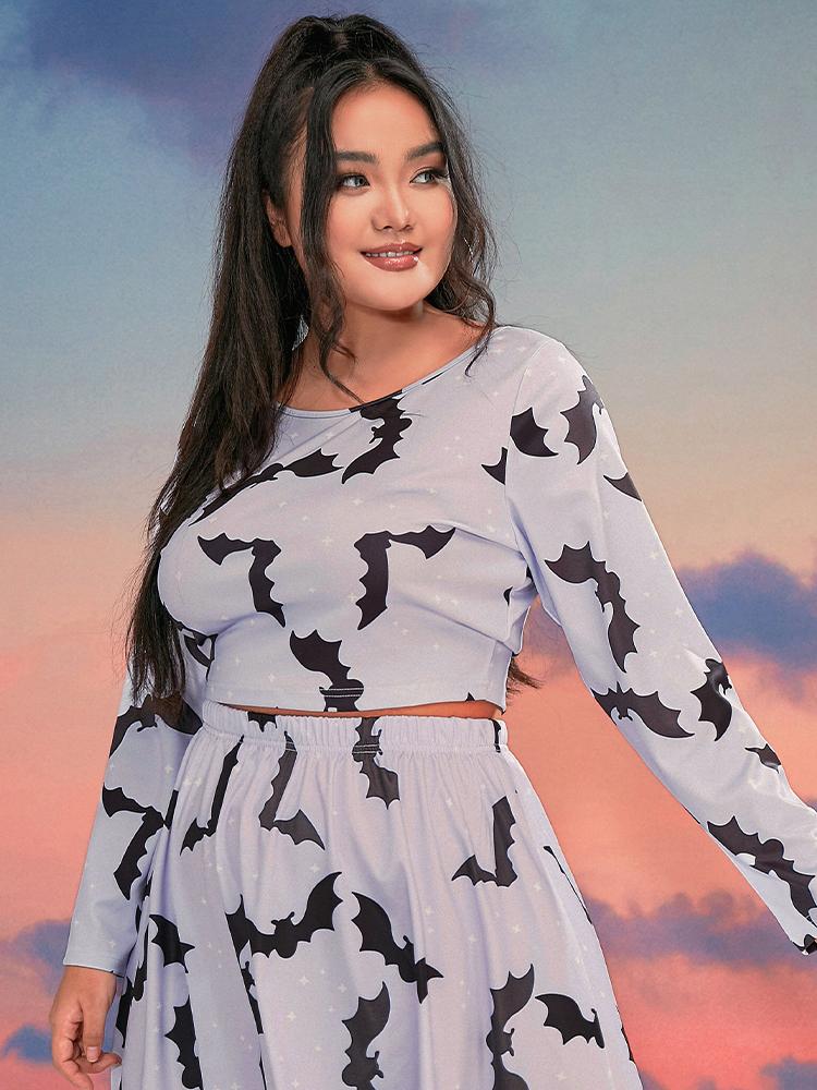 Halloween Bat Print Long Sleeve T-Shirt