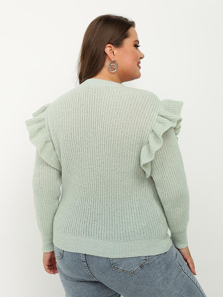 Ruffle Shoulder Long Sleeve Sweater