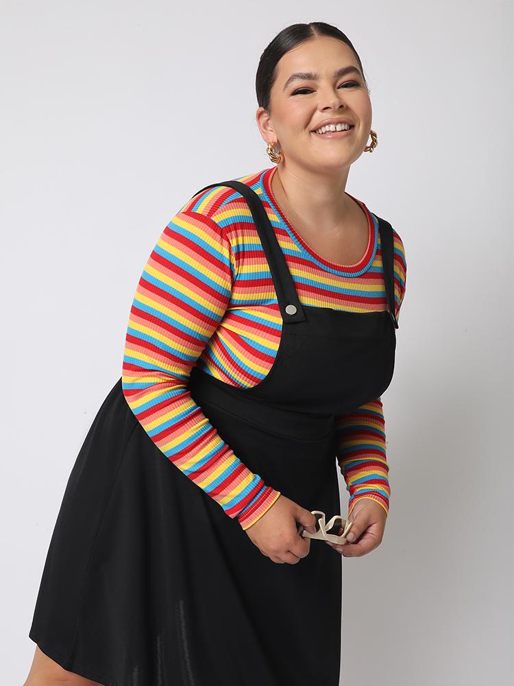 Rainbow Striped Crew Neck T-Shirt