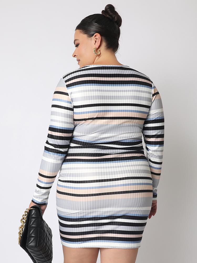 Colorful Striped Round Neck Dress