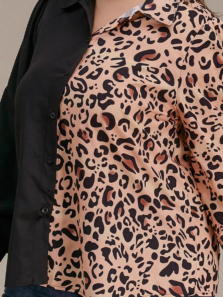 Leopard Contrast Button Blouse