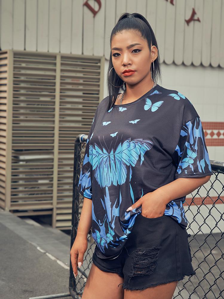 Butterflies Printed Tie Dye T-shirt