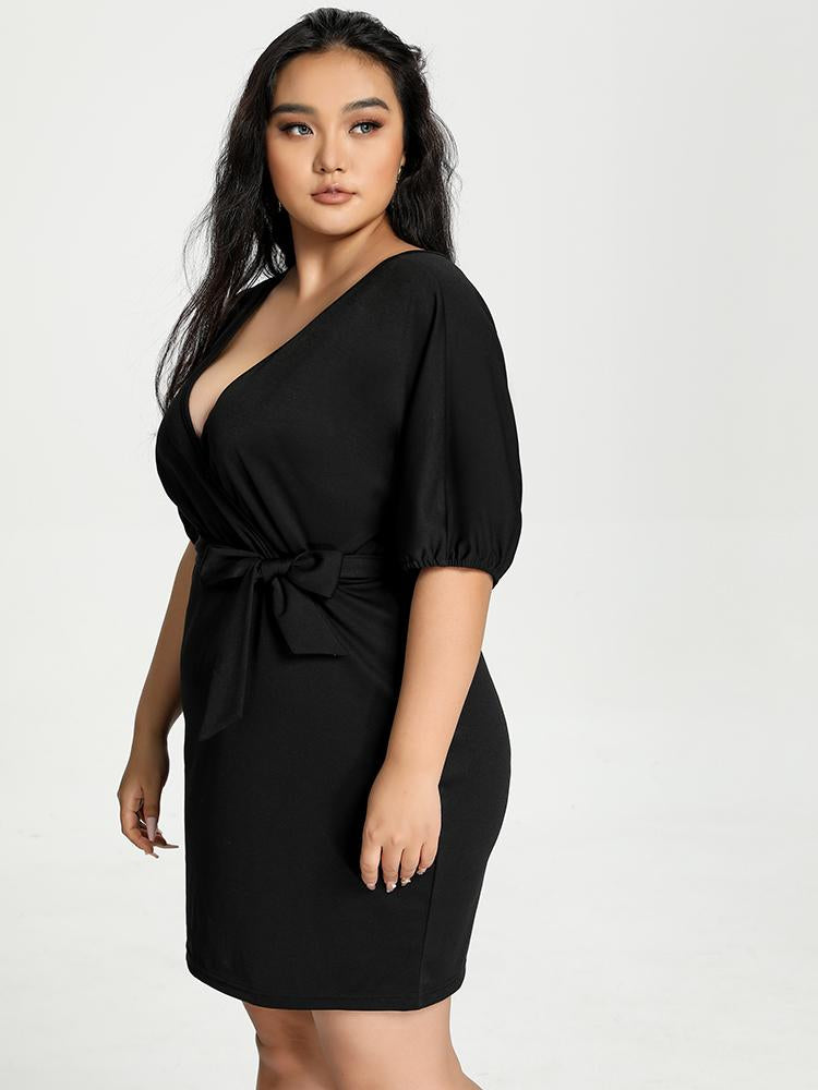 Wrap Belt V Neck Dress