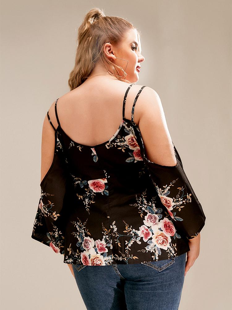 Floral Bell Sleeve Cold Shoulder Blouse