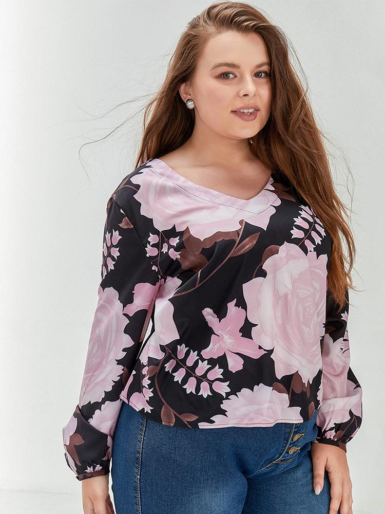 Floral Print V Neck Blouse