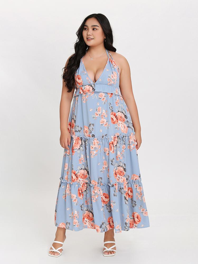 Floral Backless Ruffle Dress
