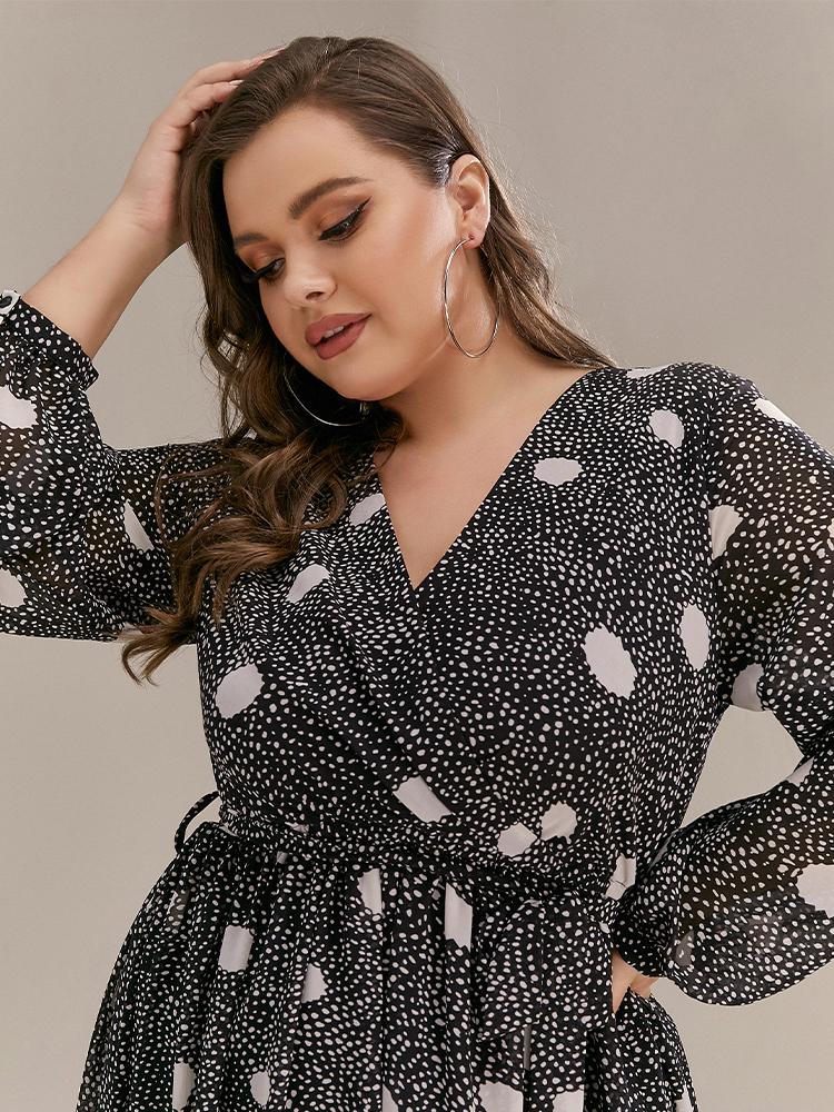 Polka Dot V-neck Wrap Dress