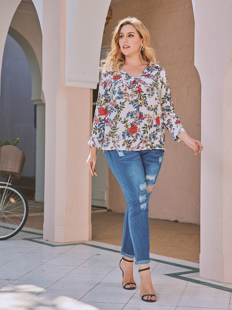 Floral Printed V-neck Blouse