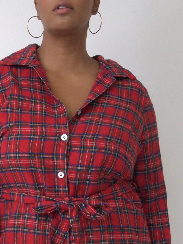 Plaid Asymmetric Shirt Dress
