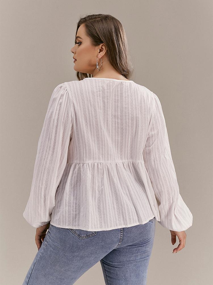 Keyhole Knotted Round Sleeve Blouse