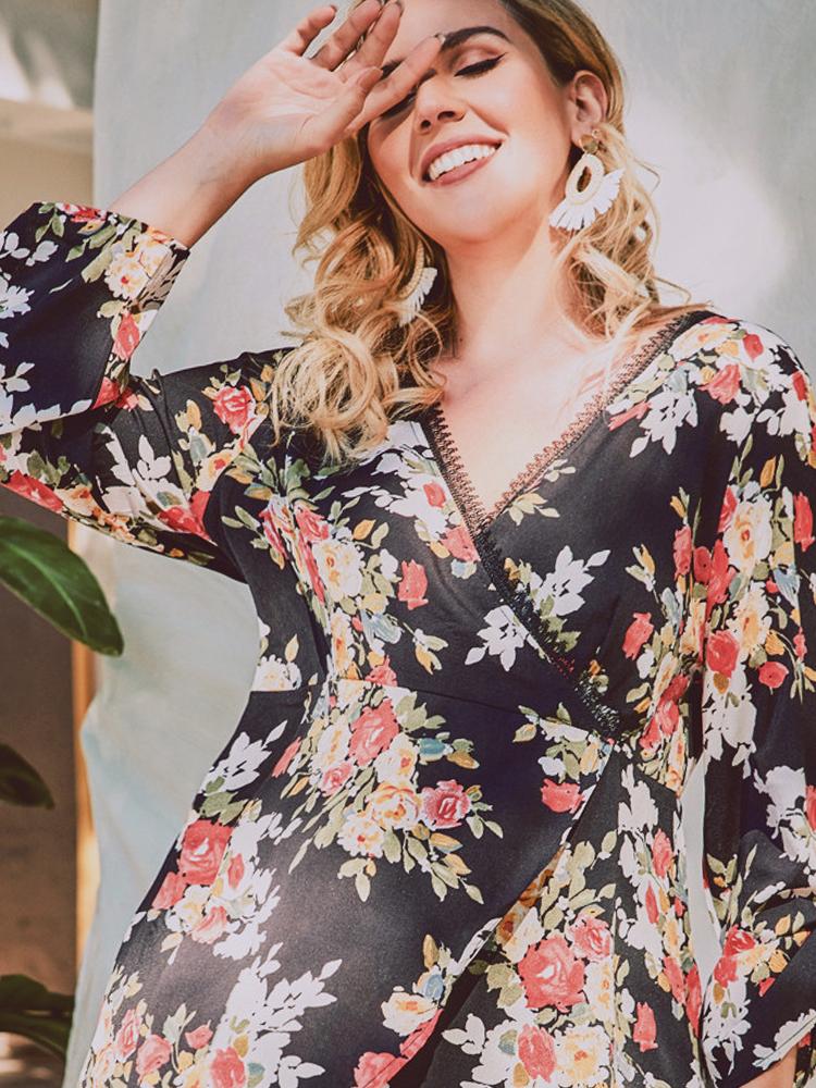 Floral Printed Wrap Irregular Dress