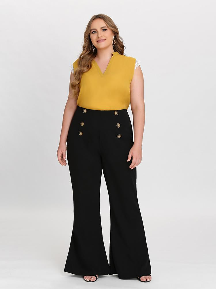 Button Solid Flared Pants