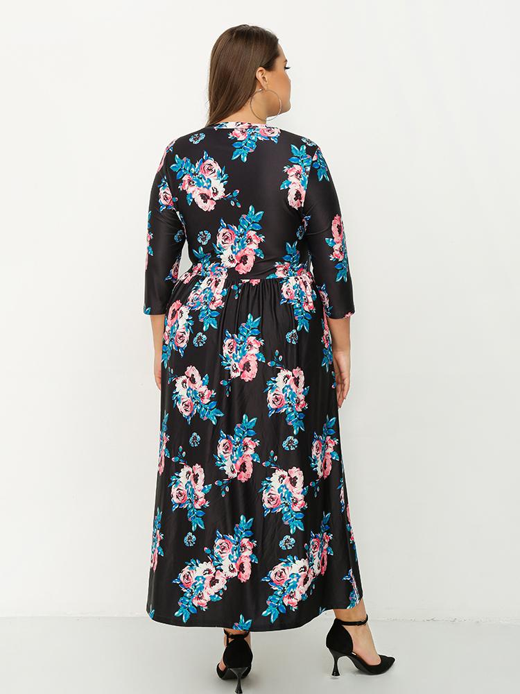 Floral Round Neck Maxi Dress