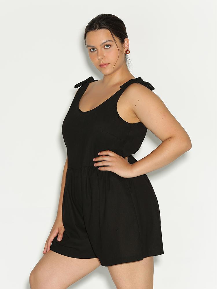 Knotted Shoulder Solid Romper