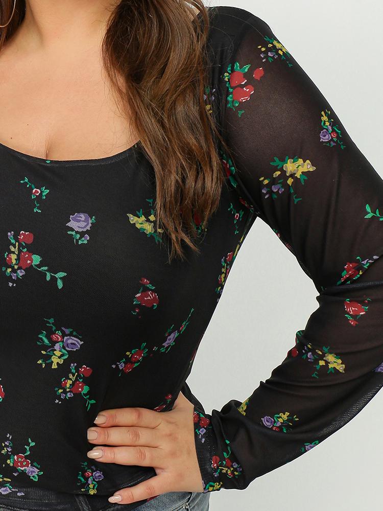 Floral See-through Long Sleeved T-shirt