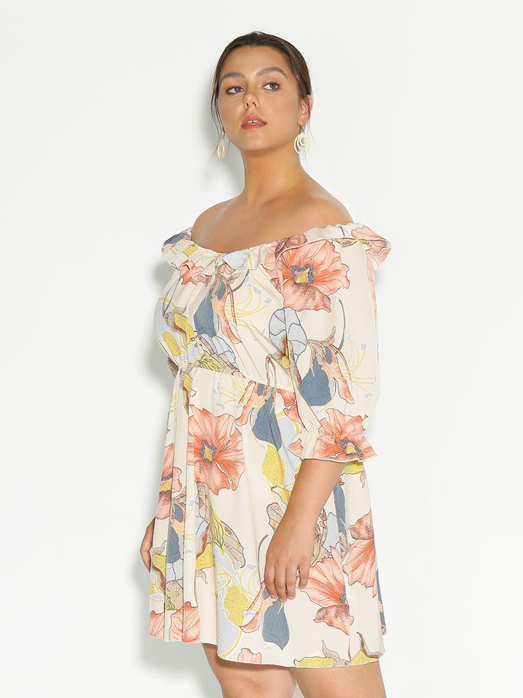 Floral Lantern Sleeve Dress