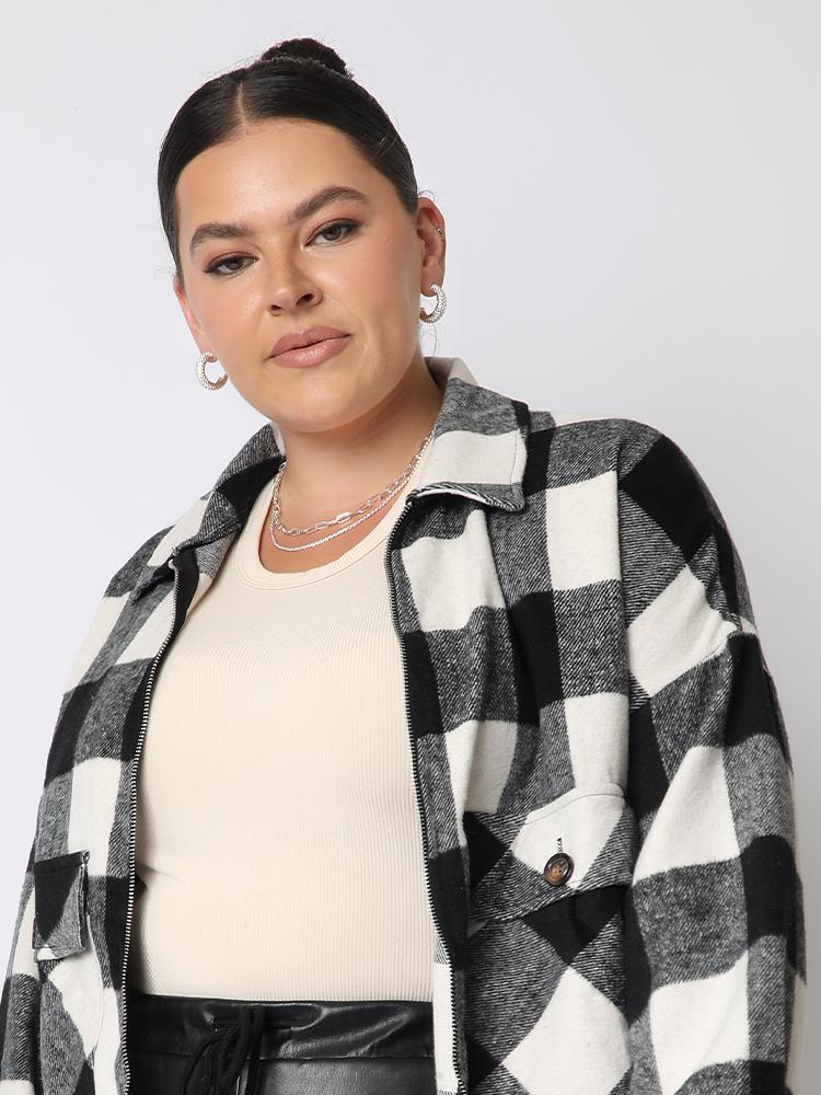 Black And White Plaid Zipped Jacket