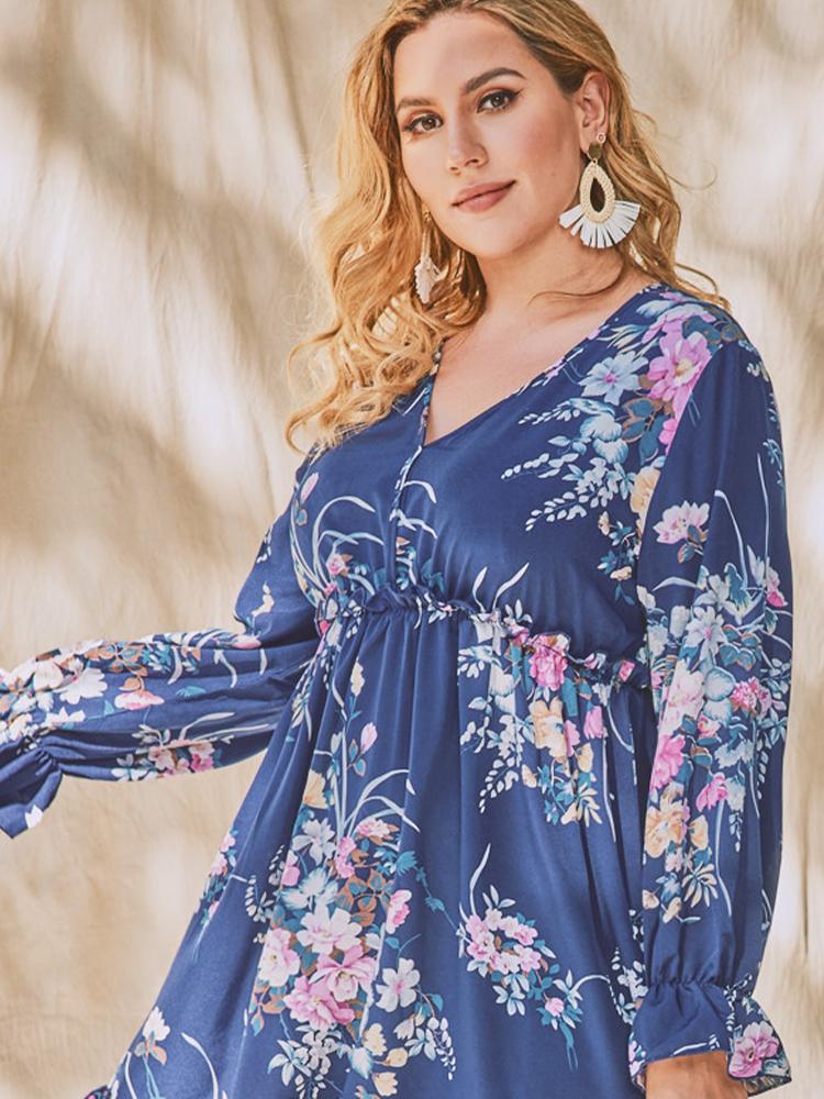 Floral Printed V-neck Midi Dress