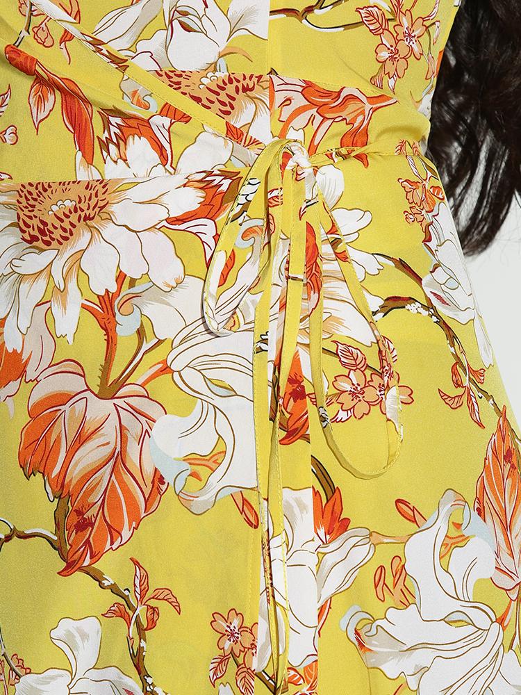 Floral Split Sleeve Hem Dress